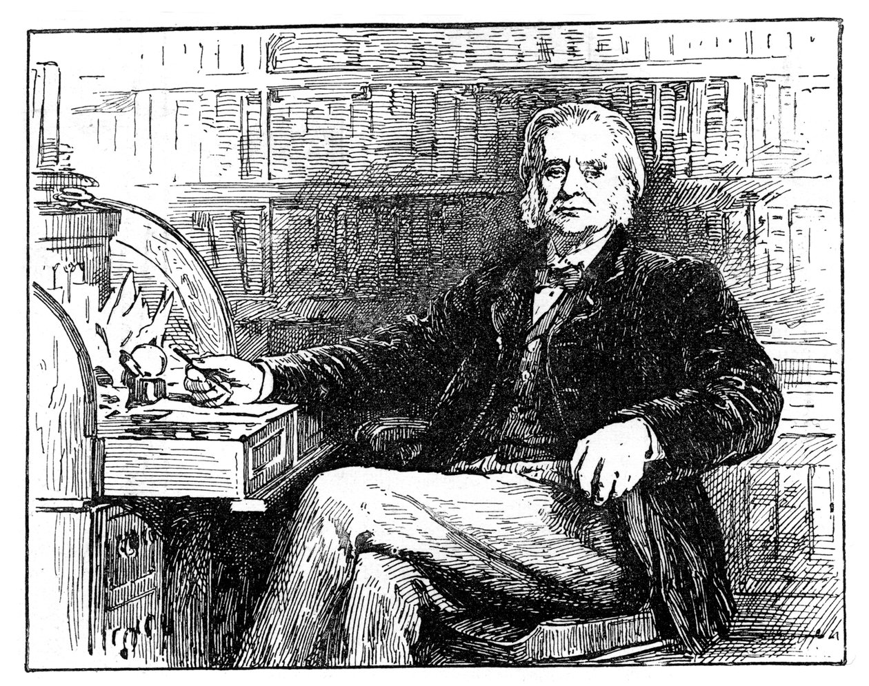 Thomas Henry Huxley, İngiliz biyolog, masasında, c1880 by Unbekannt
