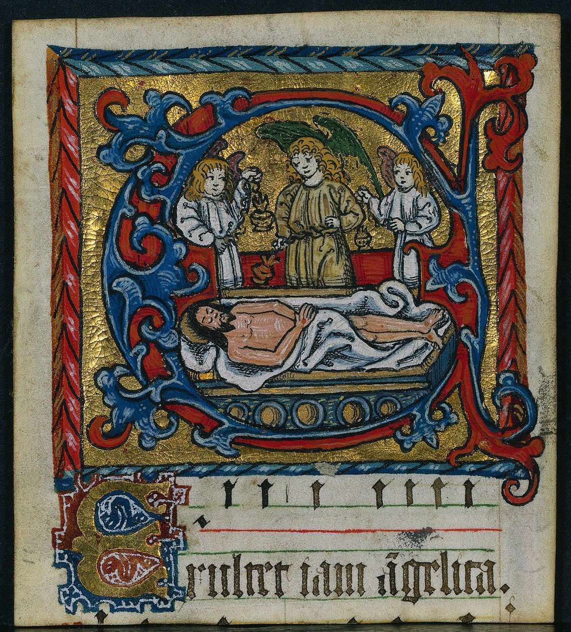 Bir Misalden Üç Kesim: Entombment Melekleri ile İlk E, c. 1470-1500. by Unbekannt