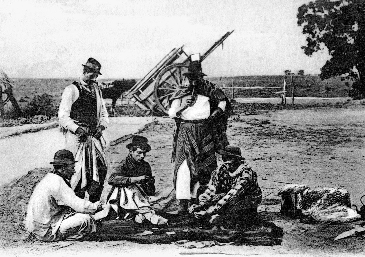 Üç adam iskambil kağıdı, Uruguay, c1900