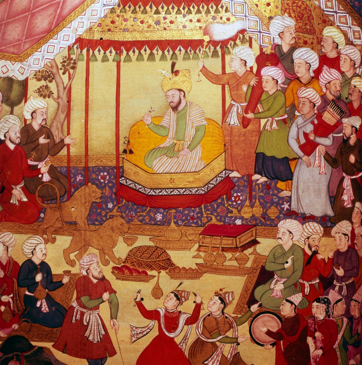 Kutlamalar sırasında tahta çıkan Timur, Babür el yazması, 1600-1601 by Unbekannt