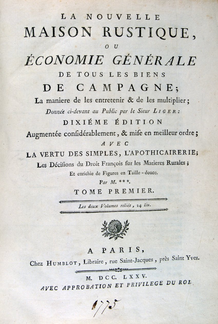 The New Rustic House veya General Economy, 1775