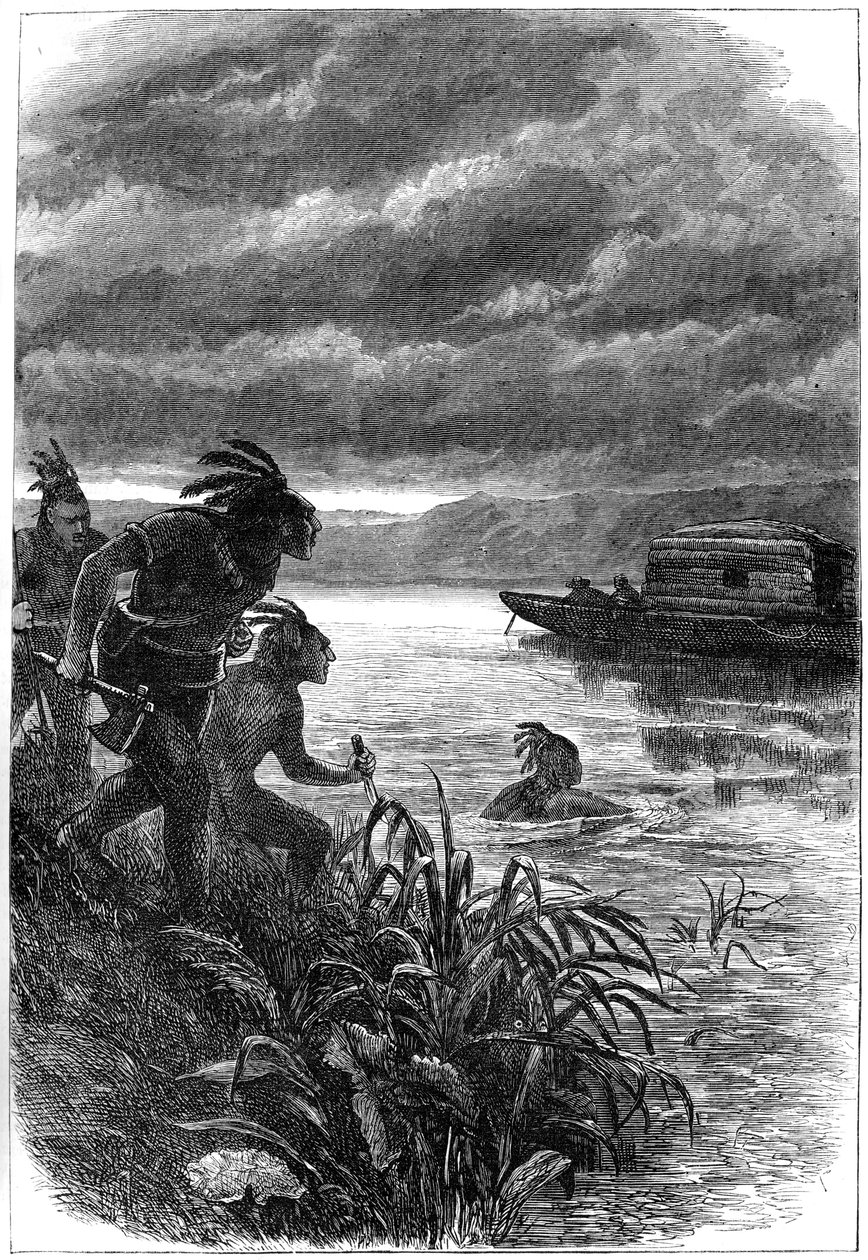 Ohio Nehri üzerindeki tüccarlar Yerli Amerikalılar tarafından saldırıya uğradı, 18. yüzyıl c1880 by Unbekannt