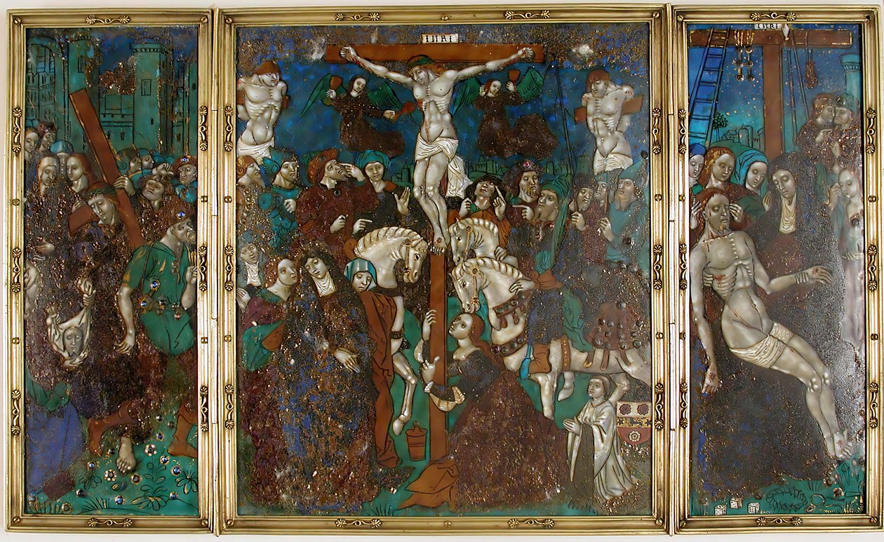 Calvary, Çarmıha Gerilme ve Haçtan İniş Yolu ile Üç Parçalı, Fransız, 16. yüzyıl. by Unbekannt