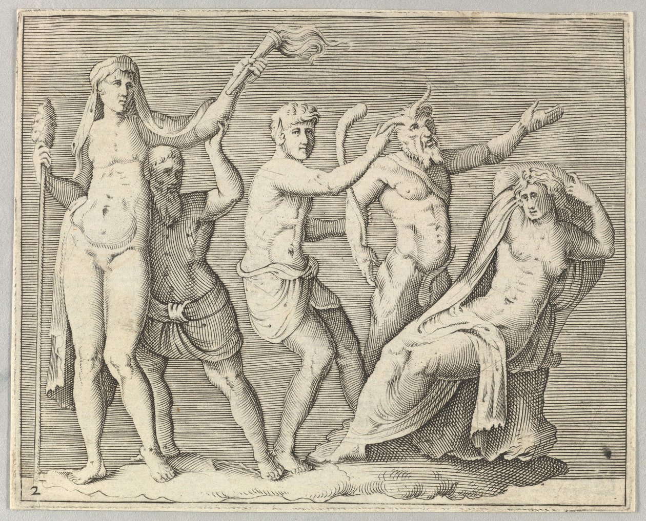 İki Figür, bir Faun ve bir Satyr, Yatan Bir Kadına yaklaşır, yaklaşık olarak yayınlanmıştır. 1599-1622. by Unbekannt