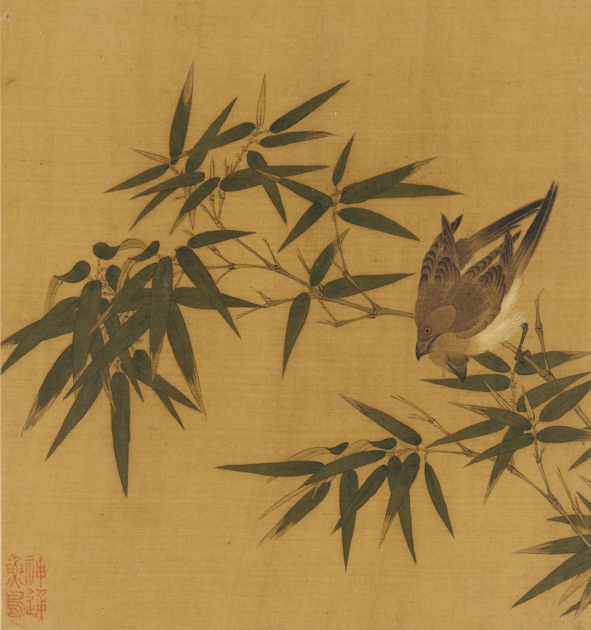 Bambu dalında sallanan iki kuş, Qing hanedanı, 18. yüzyıl. by Unbekannt