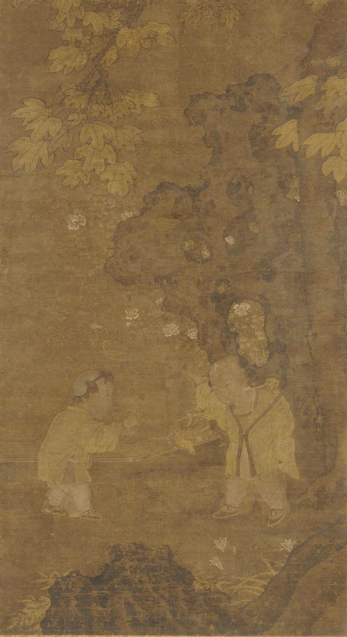 Bir aslan kuklasıyla oynayan iki çocuk, Ming hanedanı, 15.-16. yüzyıl. by Unbekannt