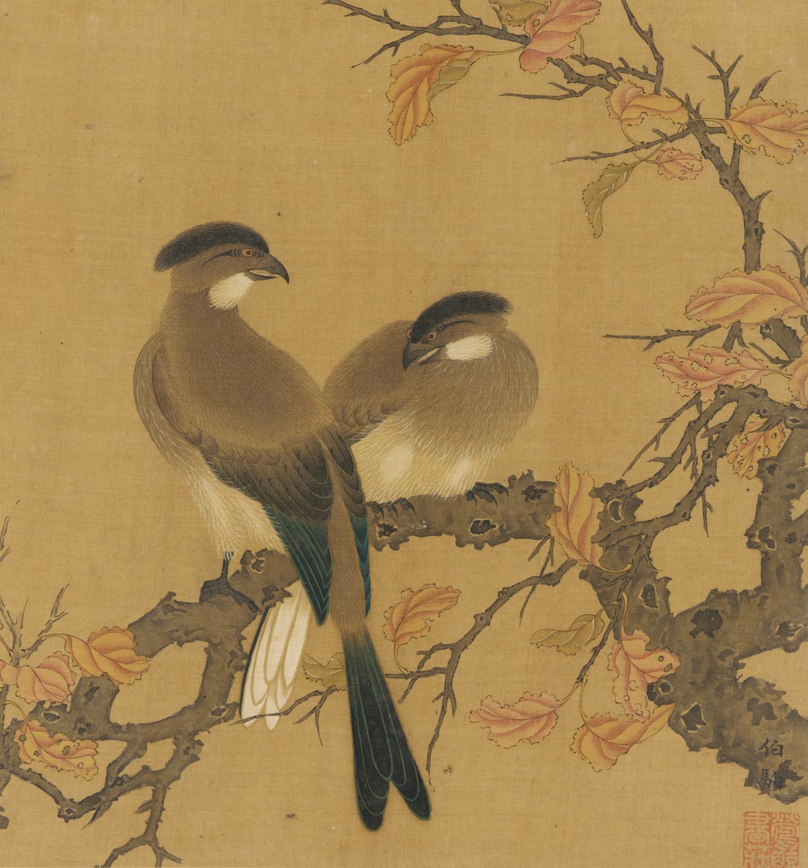 Dalda iki tepeli kuş, sonbahar yaprakları, Qing hanedanı, 18. yüzyıl. by Unbekannt
