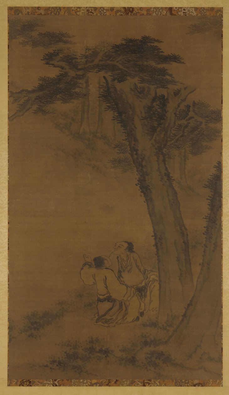 Ağaçların altında bir yamaçta iki figür, Ming veya Qing hanedanı, 17. yüzyıl. by Unbekannt