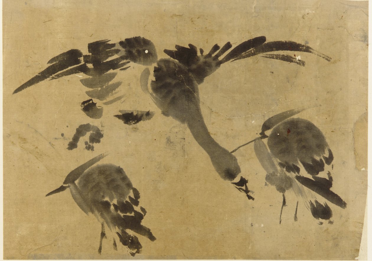 İki balıkçıl ve bir kaz, Edo dönemi, 1573-1615. by Unbekannt