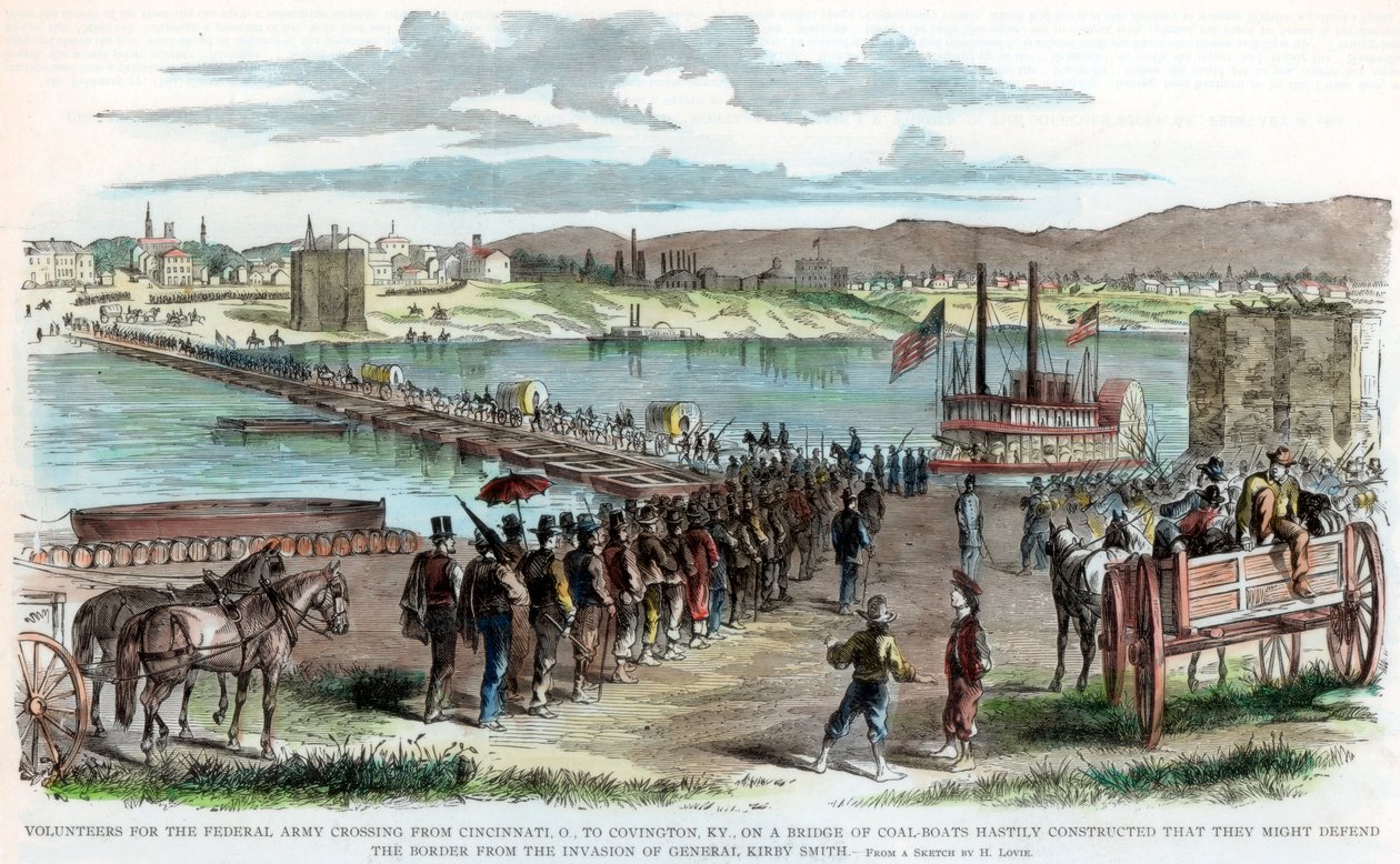 Ohio Nehri'ni geçen Birlik gönüllüleri, Cincinnati, Ohio, Amerikan İç Savaşı, c1862 by Unbekannt