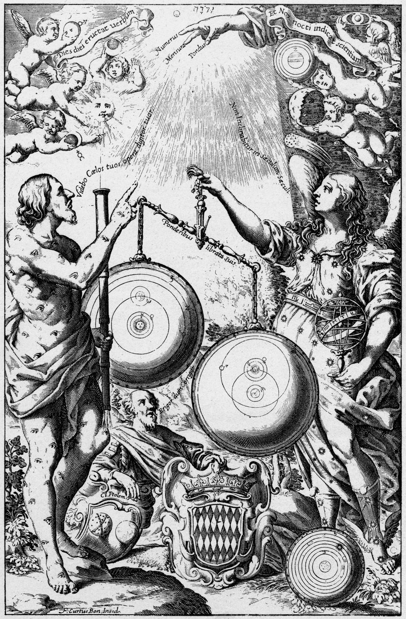 Urania, Astronomi İlham Perisi, evrenin sistemlerini tartıyor ve karşılaştırıyor, 1651 by Unbekannt