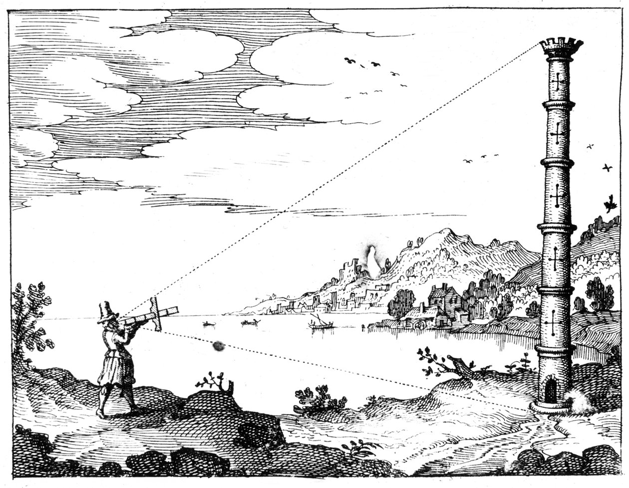 Bir kulenin yüksekliğini ölçmek için çapraz asa kullanma, 1617-1619 by Unbekannt