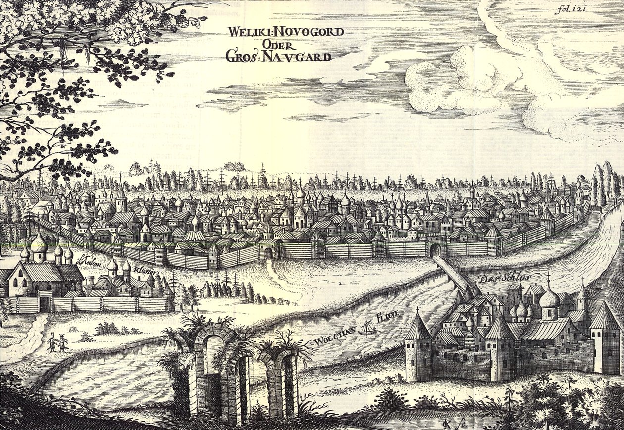 Adam Olearius'un Büyük Muscovy Dükü ve Pers Kralı'na Seyahatlerinden Velikiy Novgorod İllüstrasyon, 1656 by Unbekannt