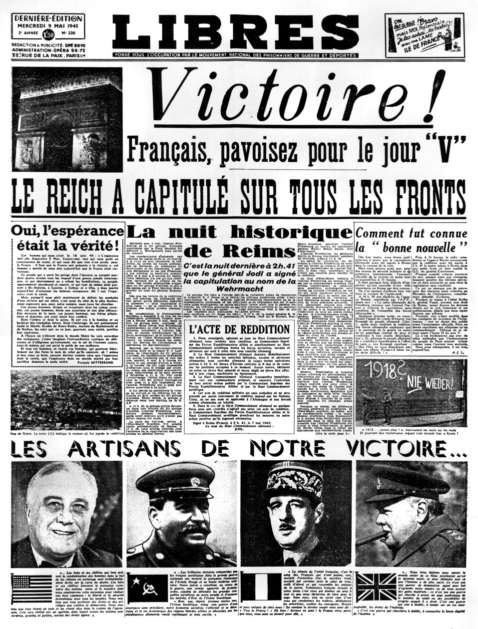 Zafer!, Libres gazetesinin ön sayfası, 9 Mayıs 1945 by Unbekannt