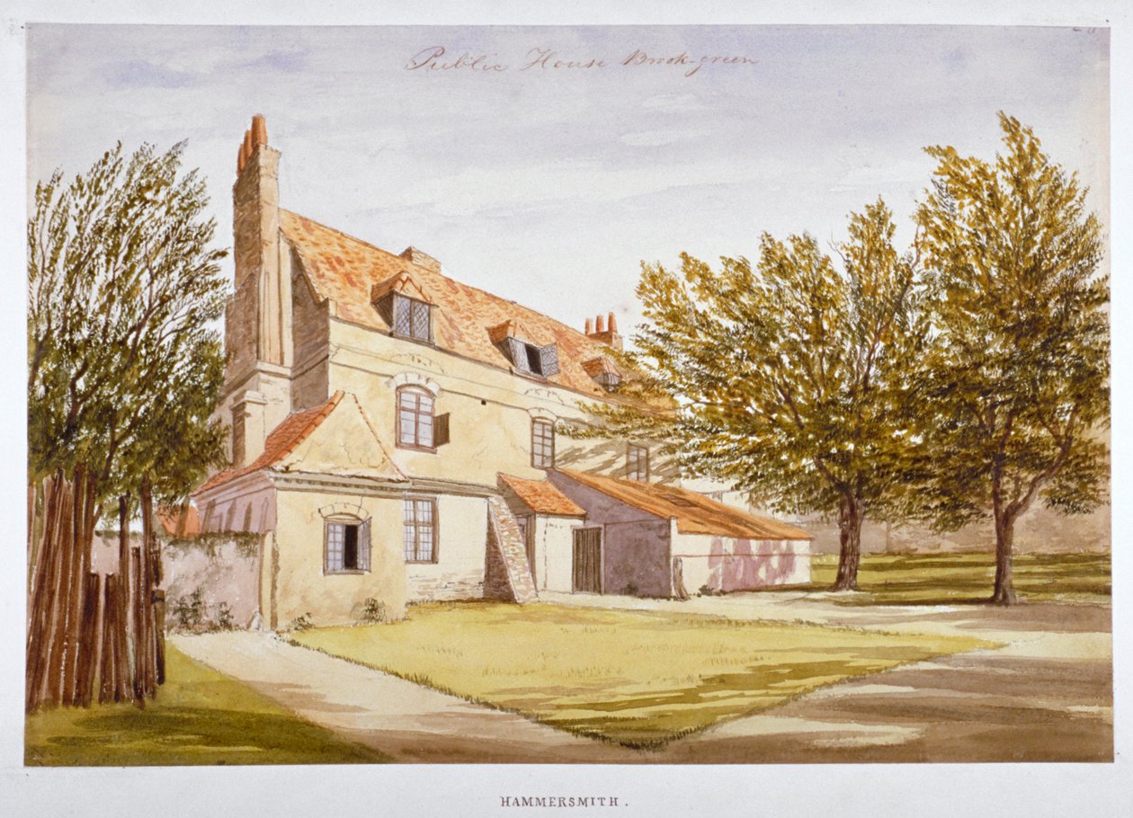 Bir halk evinin görünümü, Brook Green, Hammersmith, Londra, c1820 by Unbekannt