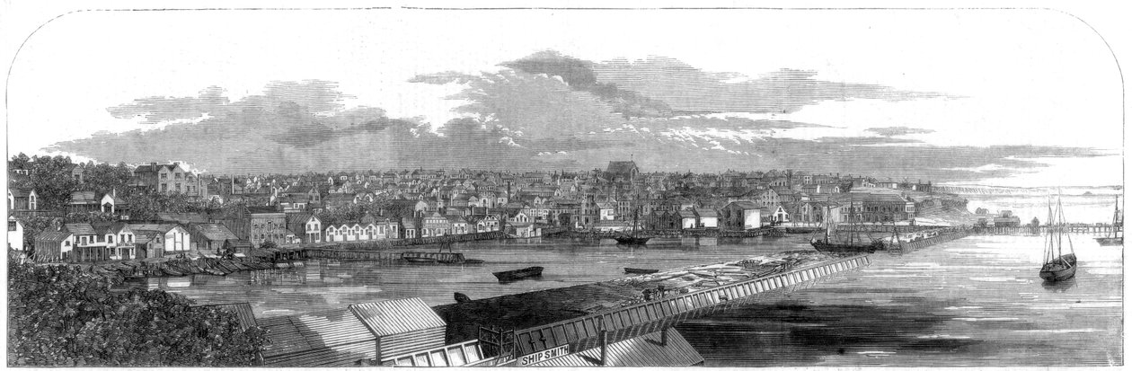 Yeni ticari set ile Auckland, Yeni Zelanda şehrinin görünümü, 1860 by Unbekannt