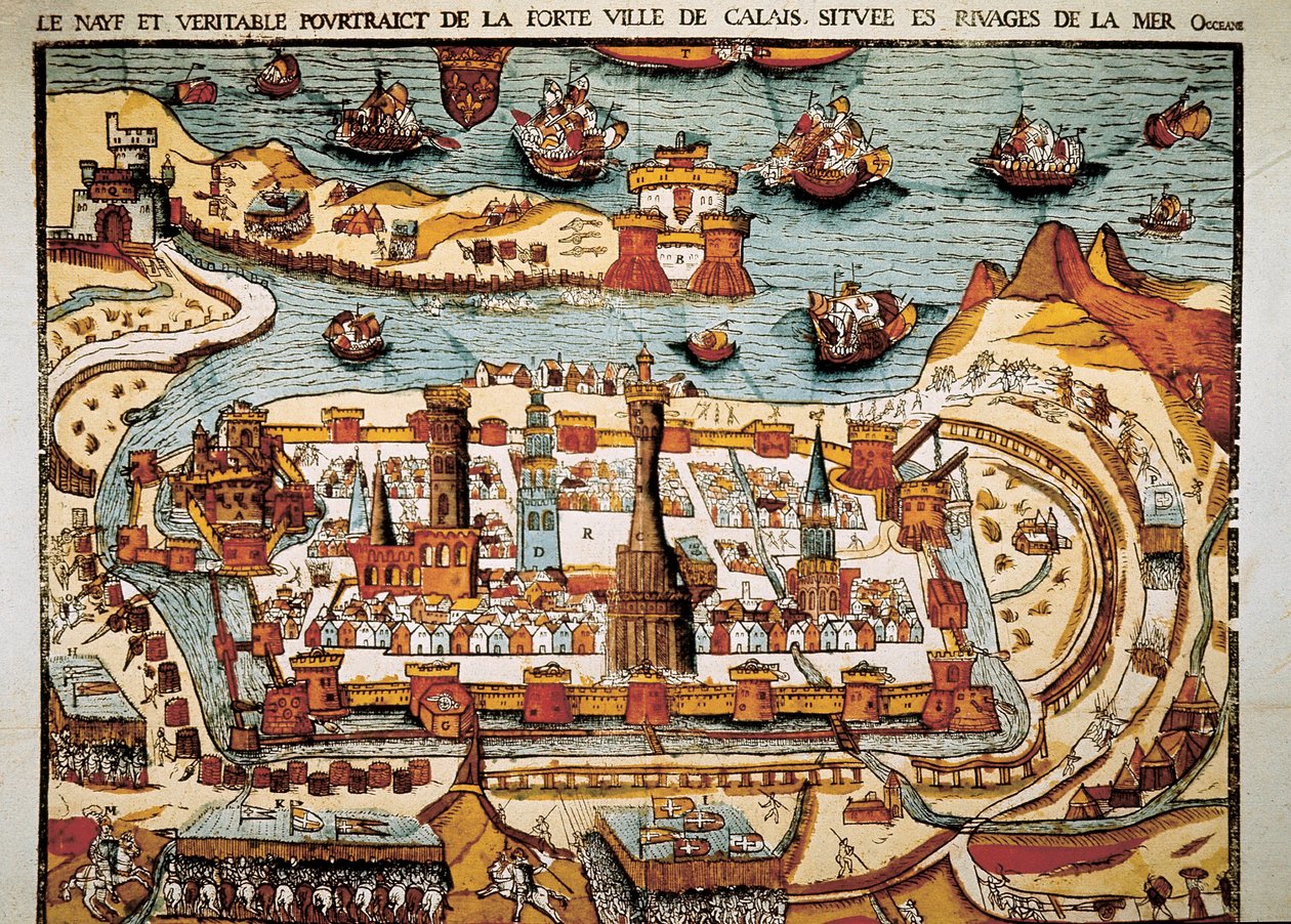 1538 yılında Calais şehrinin görünümü. Xylography. by Unbekannt