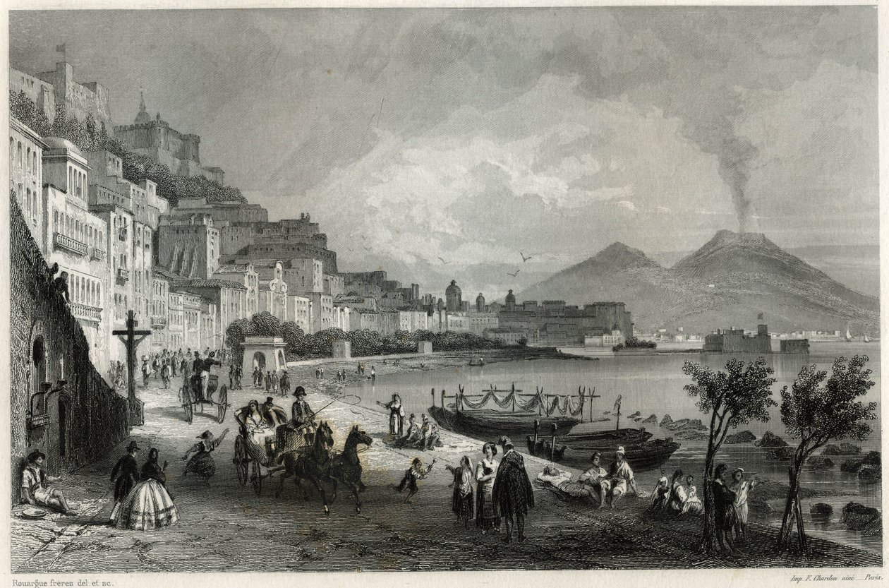 Fransız gazeteci ve gezgin Louis Enault (1824-1900) tarafından Akdeniz üzerine kitapta 19. yüzyılda Napoli limanının ve şehrinin görünümü. by Unbekannt