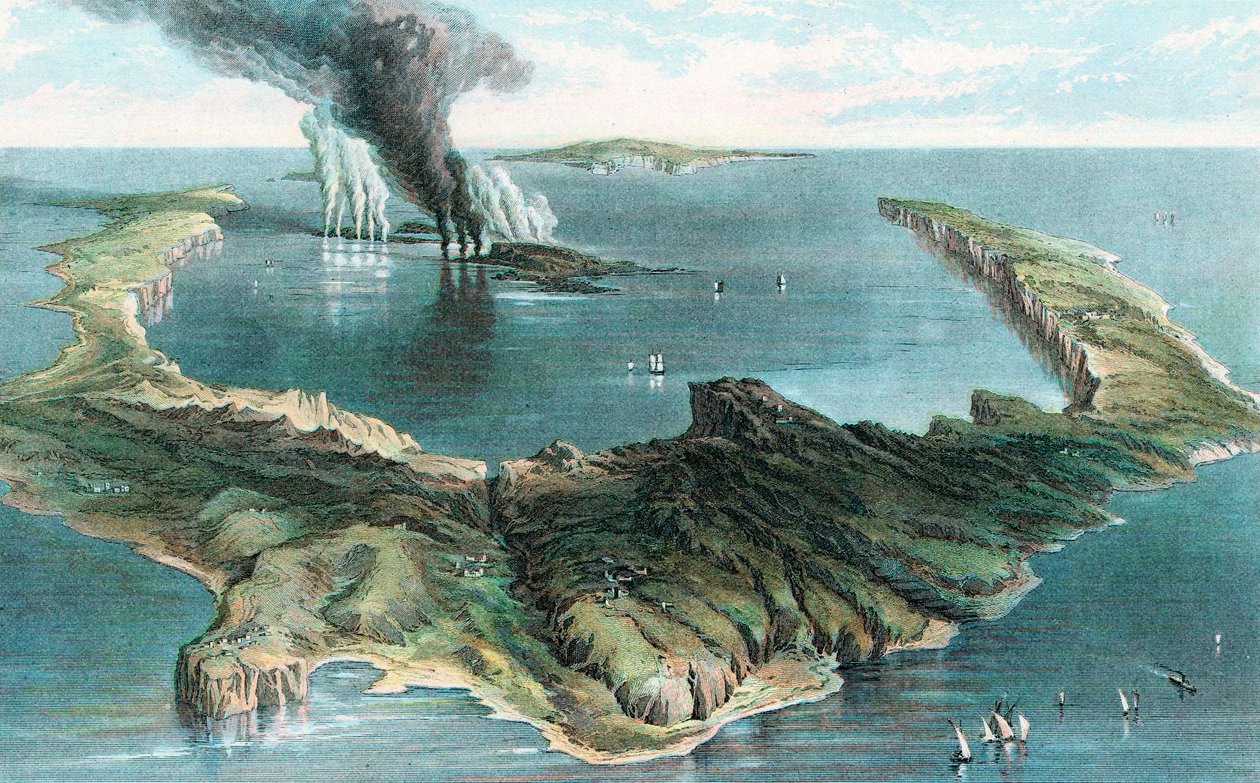 Thera Santorini adasındaki yanardağ patlamada, 1866 by Unbekannt