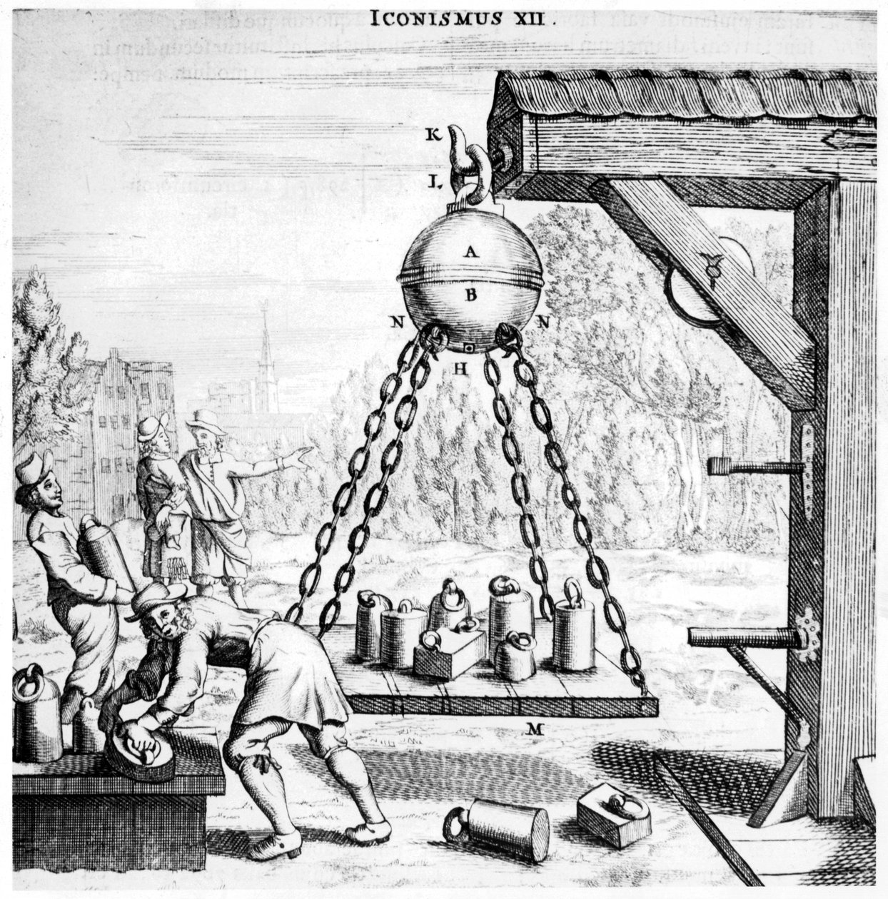 Von Guerickes, hava basıncının gücünün gösterisi, 1672 by Unbekannt