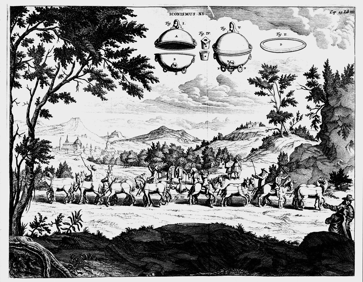 Von Guerickes, hava basıncının gücünün gösterimi, 1672 by Unbekannt