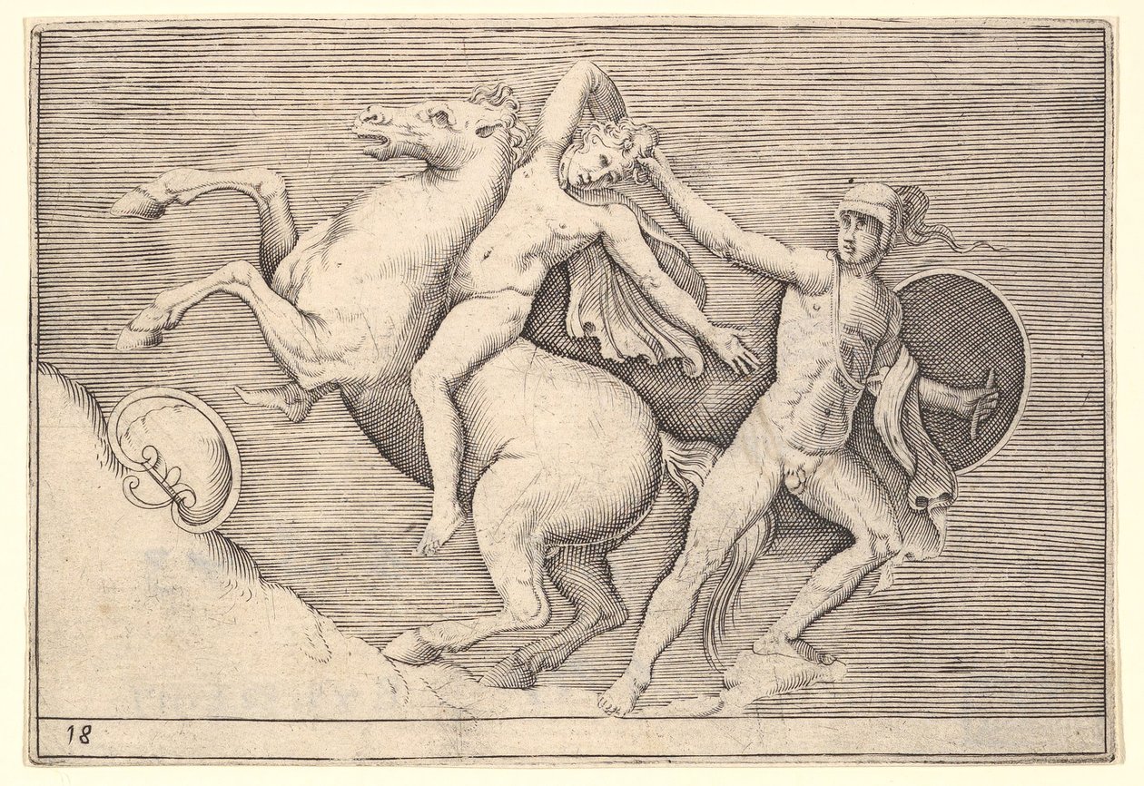 Atından Bir Biniciyi Çeken Savaşçı, Ex Antiquis Camorum et Ge..., yayınlanmış yaklaşık. 1599-1622. by Unbekannt