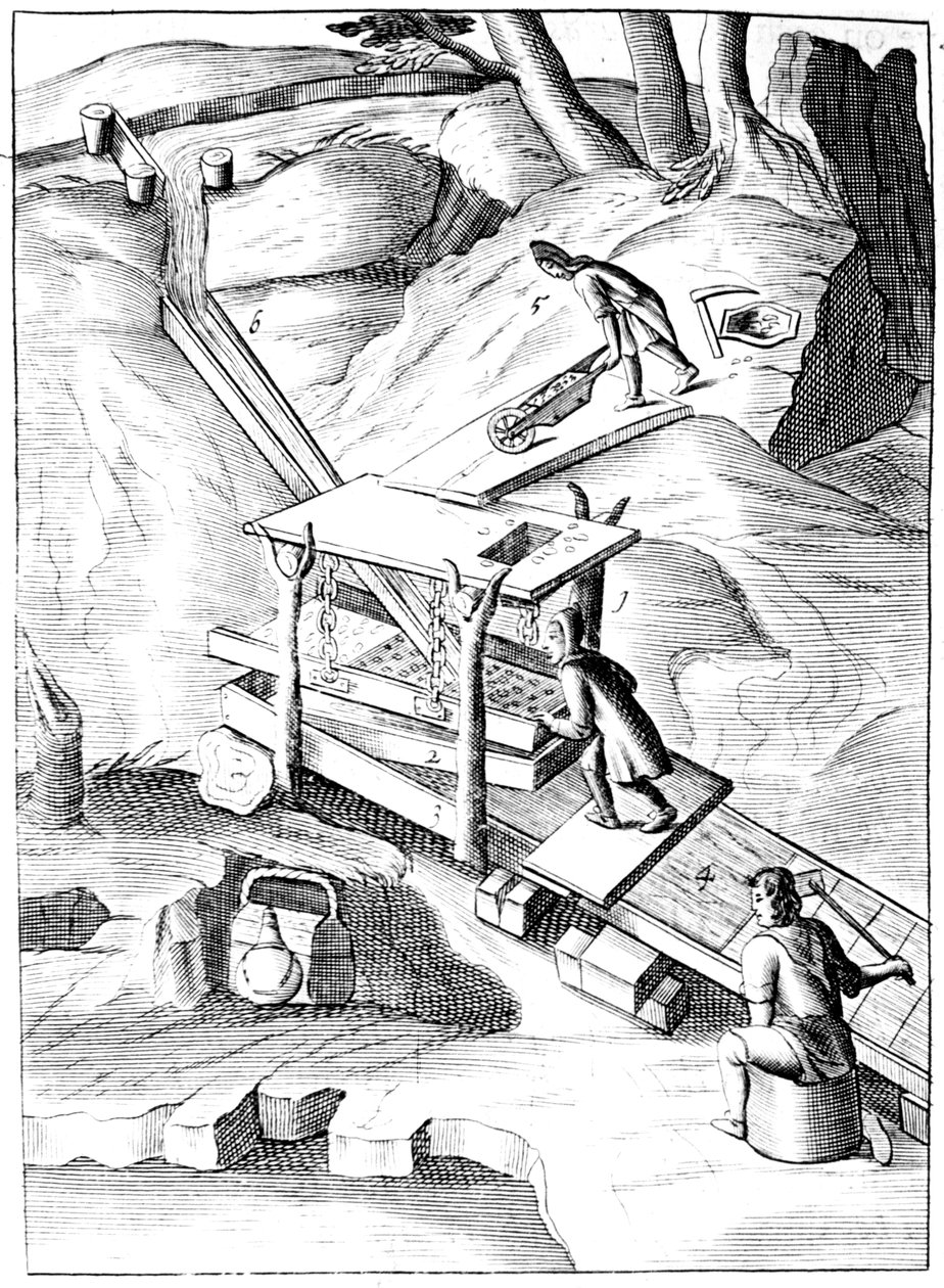 Altın çıkarmak için cevher yıkama, 1683 by Unbekannt