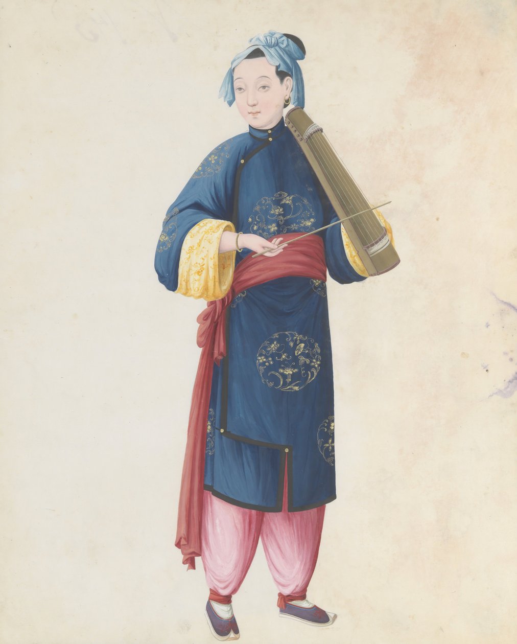 Eğik qin çalan müzisyenin suluboyası, 18. yüzyılın sonlarında. by Unbekannt