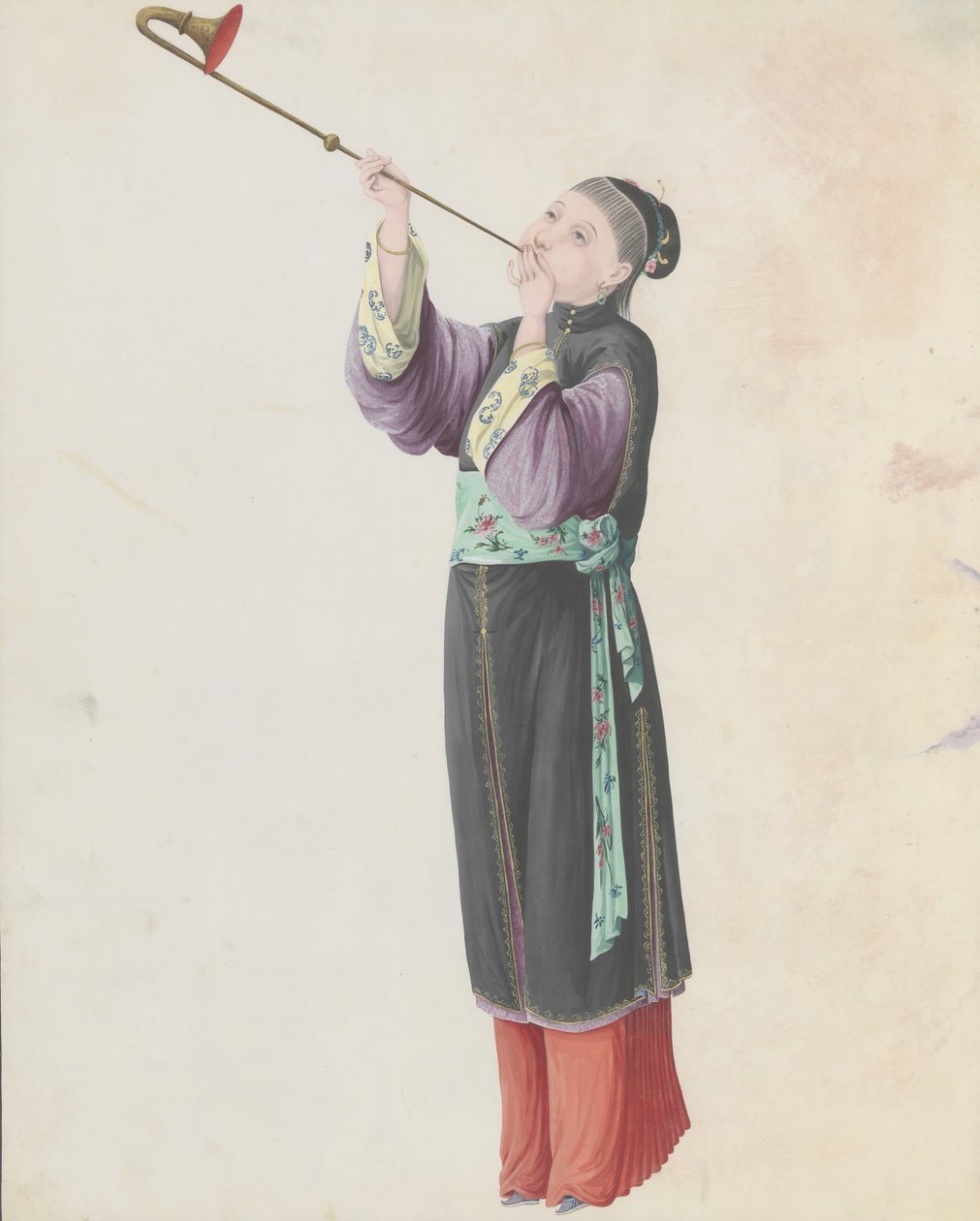 18. yüzyılın sonlarında laba çalan müzisyenin sulu boyası. by Unbekannt