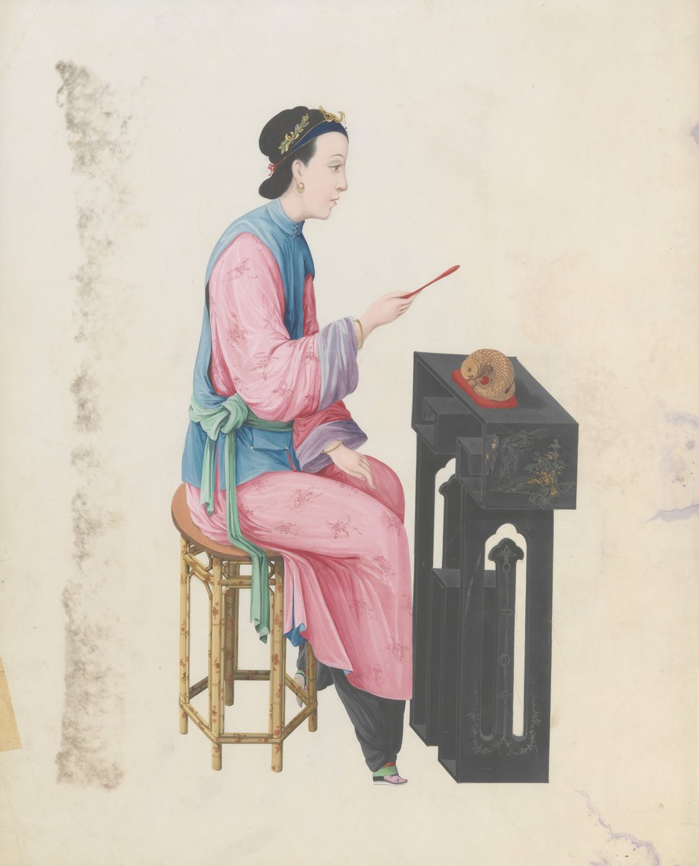 Mu yu çalan müzisyenin sulu boyası, 18. yüzyılın sonlarında. by Unbekannt