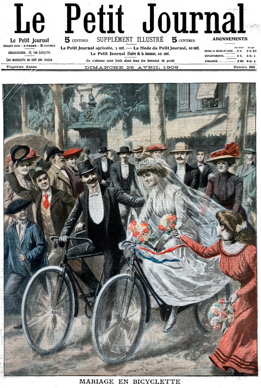 Gelin ve damadın önderliğinde bisikletli düğün partisi, Nice, Fransa, 1909 by Unbekannt