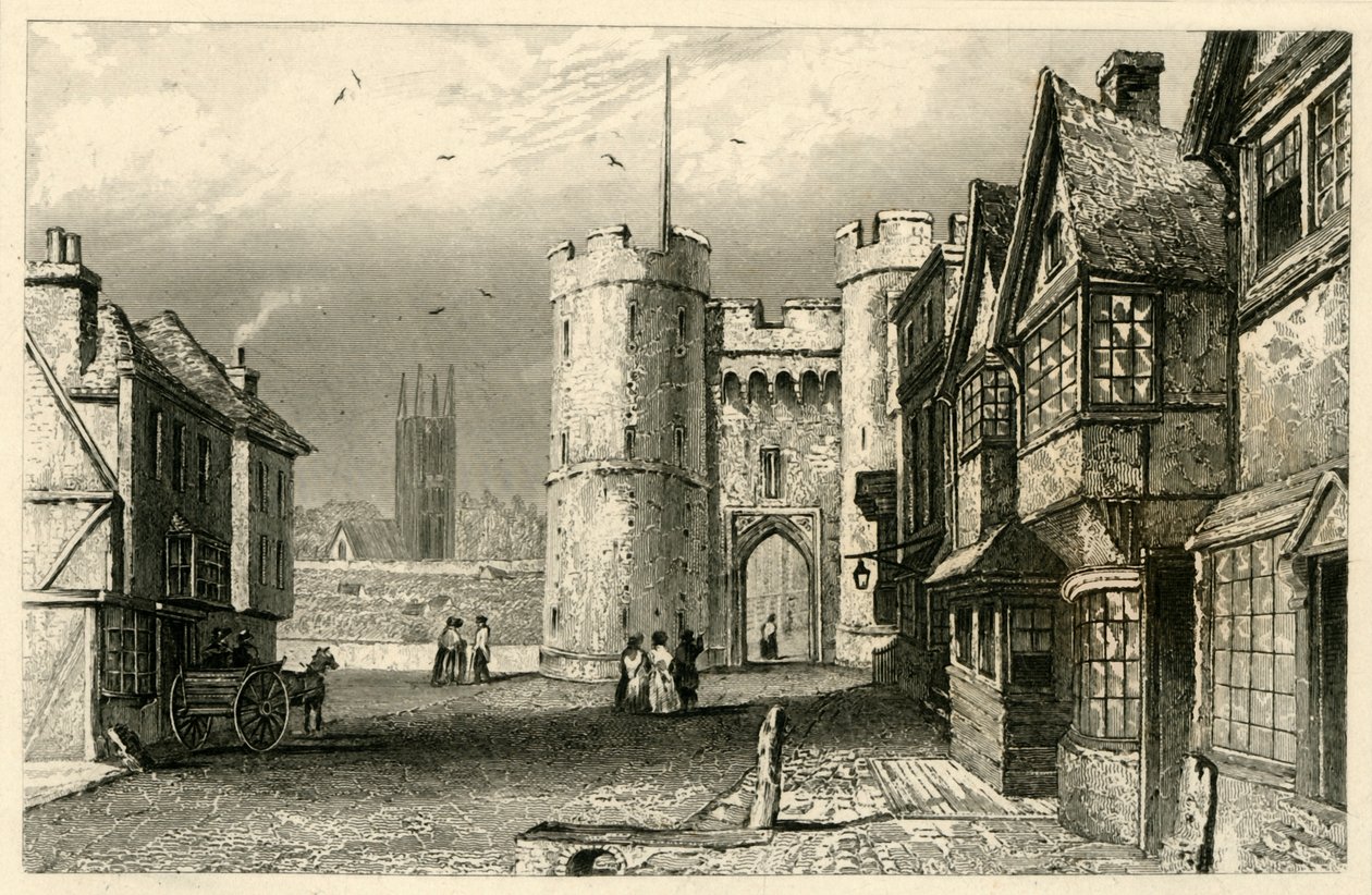 Batı Kapısı, Canterbury, Kent, c1845. by Unbekannt