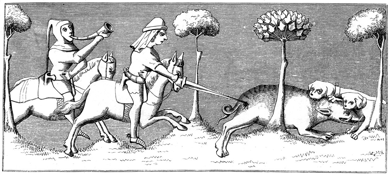 Köpeklerle yaban domuzu avı, 14. yüzyıl 1849 by Unbekannt