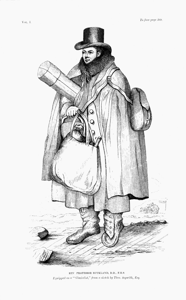 William Buckland, jeolog, paleontolog ve din adamı, bir buzul keşfetmek için donanımlı, 1875 by Unbekannt