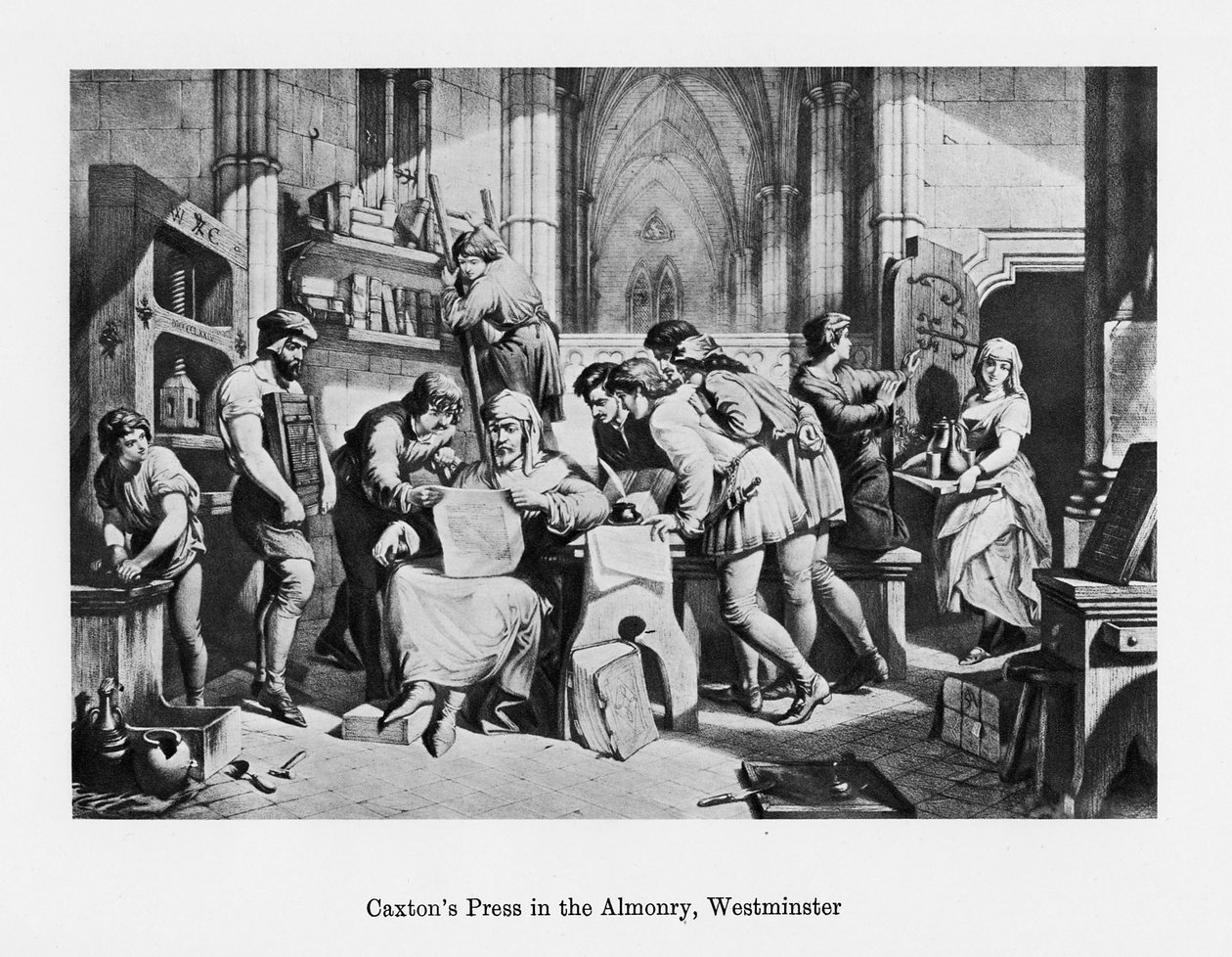 Almonry, Westminster, 15. yüzyıl, 19. yüzyıl William Caxtons basın by Unbekannt