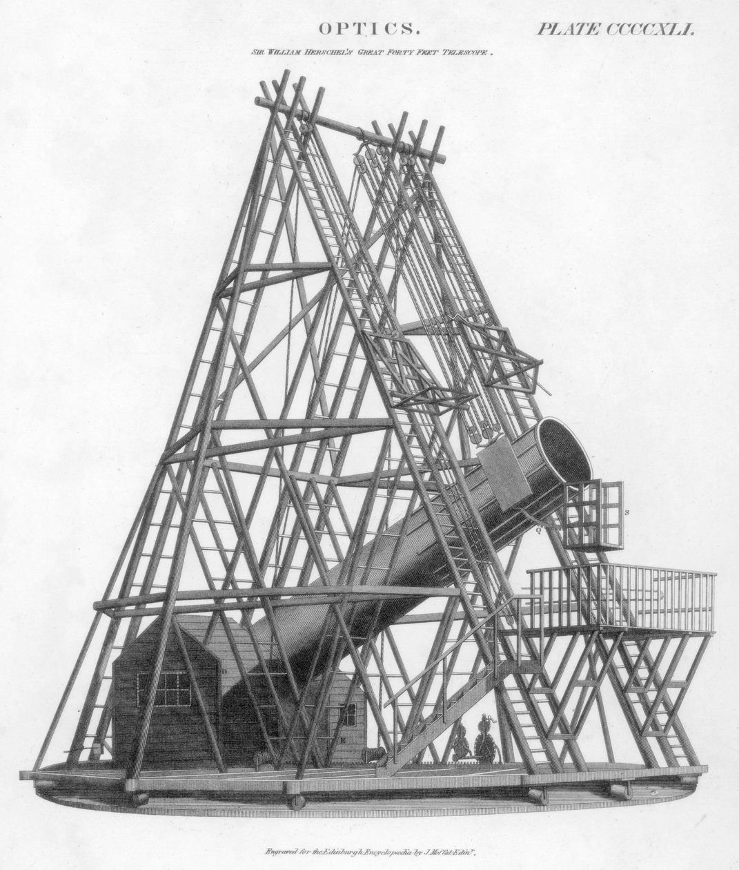 40 ft 12 m odak uzaklığına sahip teleskop yansıtan William Herschels, 1789 1807 by Unbekannt
