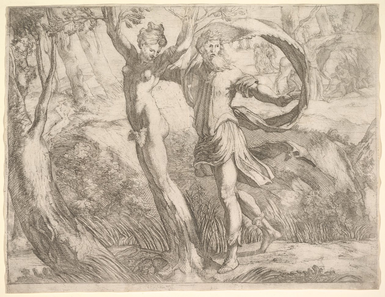 Wilton Albümü, folyo 10a: Priapus ve Lotis, yakl. 1530-50. by Unbekannt
