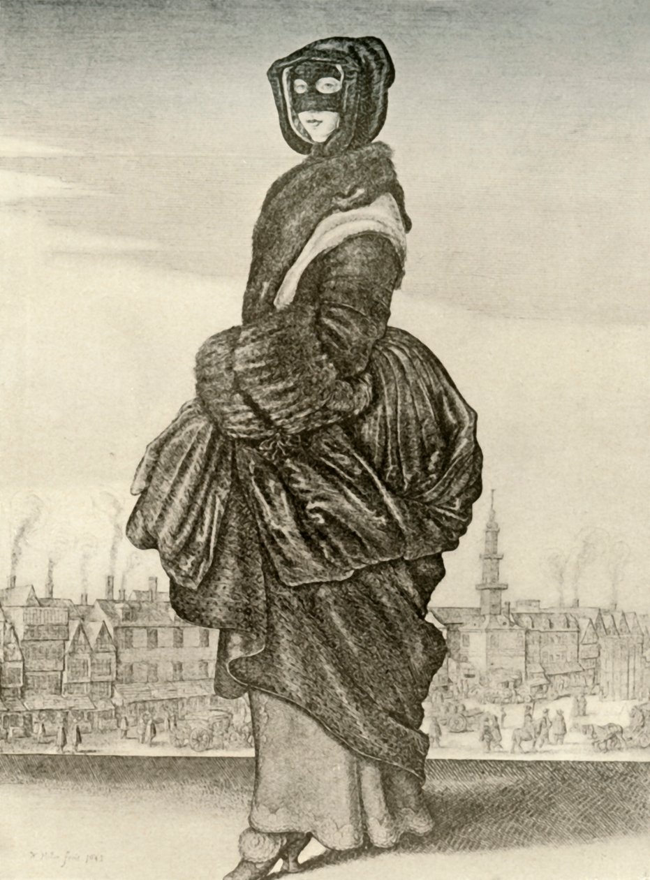 Kış - İngiliz kadınının açık hava kışlık elbisesi, I. Charles saltanatı, c1620-1640, 1937 by Unbekannt