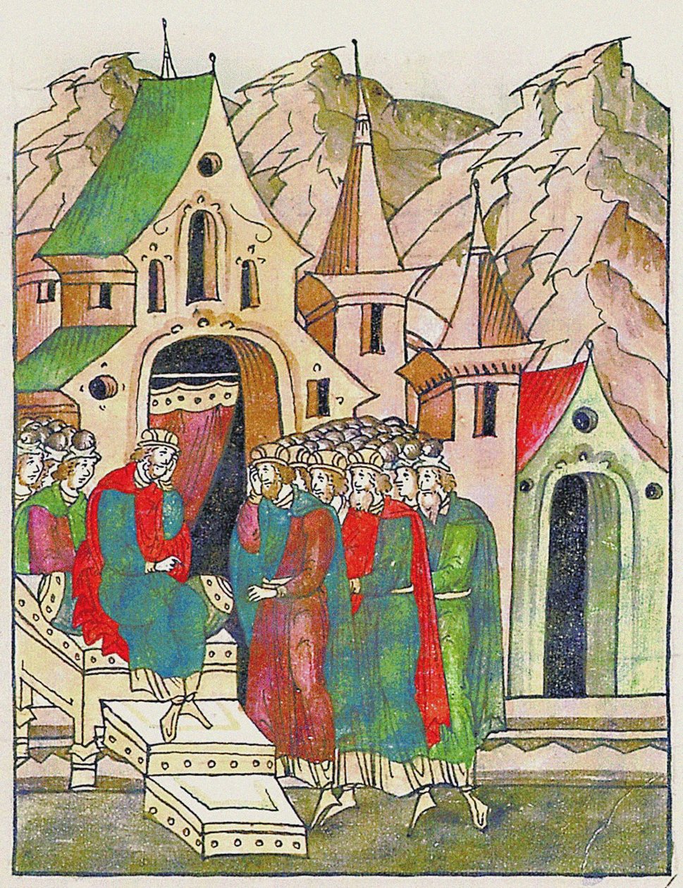 Kievli Yaropolk, kardeşlerini uzlaştırmaya çağırıyor. Illuminated Derlenmiş Chronicle'dan, İkinci by Unbekannt