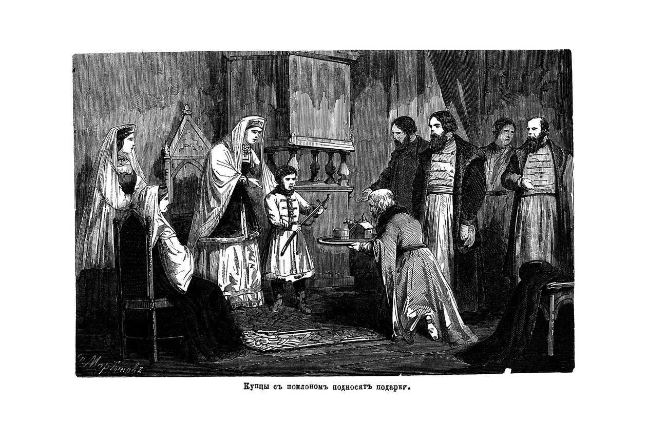 Genç Büyük Peter, tüccarlardan hediyeler alır, 1875 by Unbekannt