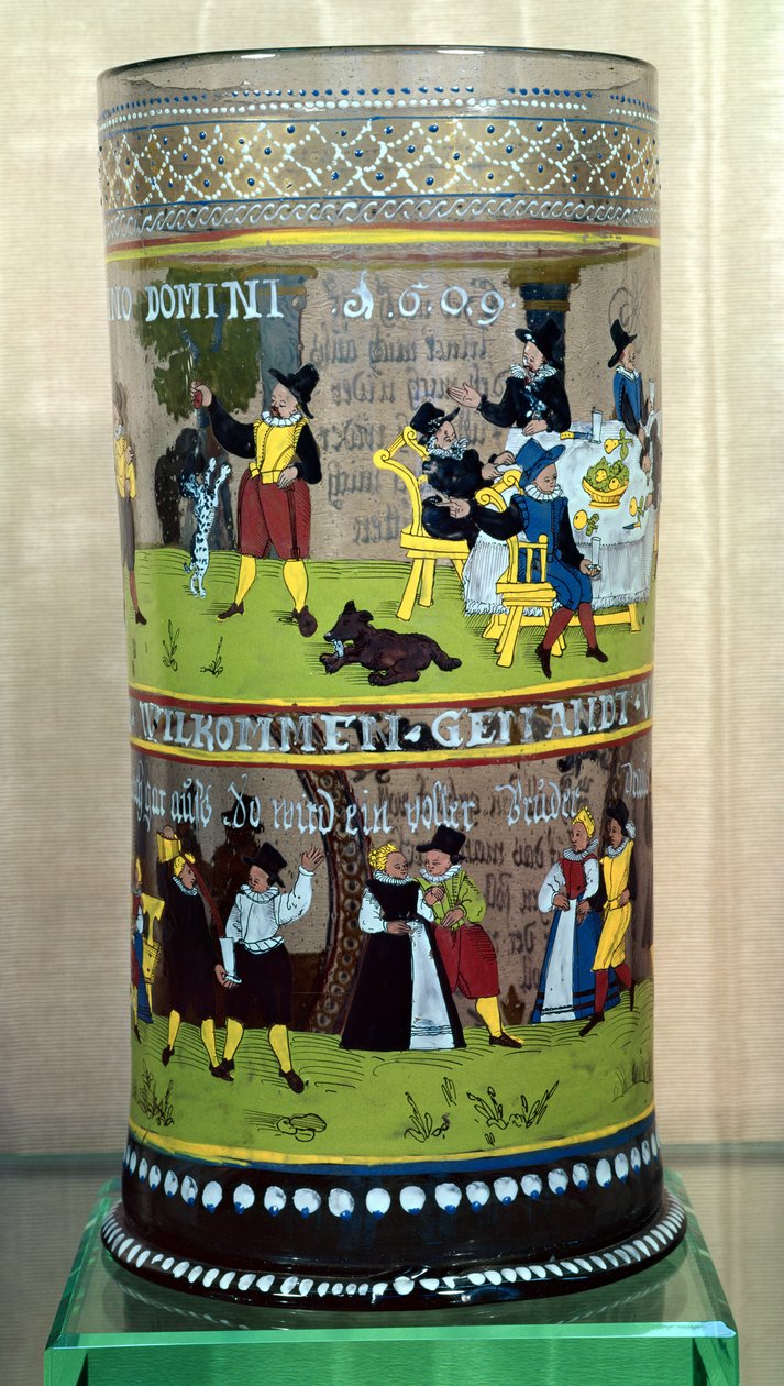 1609 tarihli Alman emaye Humpen, kutlama sahneleriyle süslenmiş by Unbekannt Unbekannt
