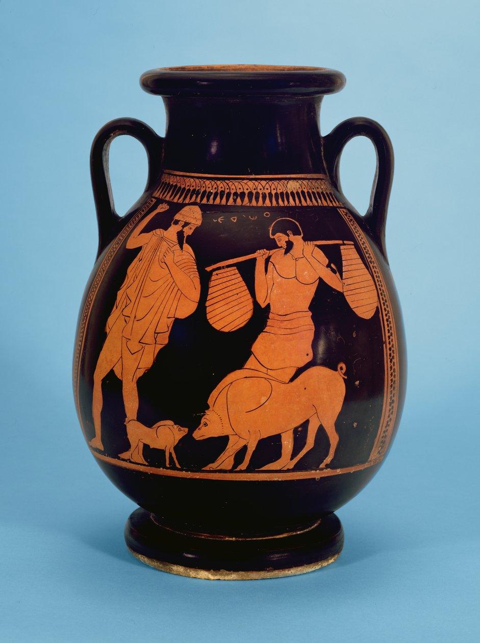 Tavan arası kırmızı figürlü pelike: Domuz Ressamı tarafından domuzlar, domuz çobanı ve Odysseus, MÖ 470-60 by Unbekannt Unbekannt