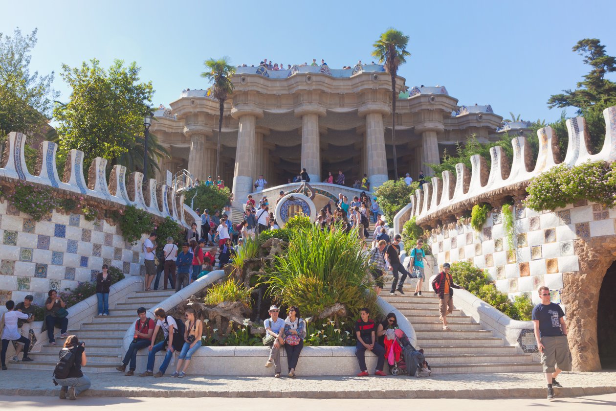 Barselona, İspanya. Antoni Gaudi tarafından tasarlanan UNESCO Dünya Mirası Alanı Parc Güell