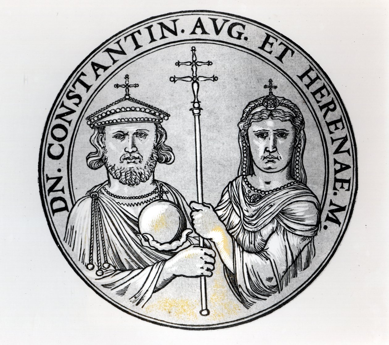 Konstantin VI (MS 770-c.797) ve Annesi Irene (gravür) (bw fotoğraf) by Unbekannt Unbekannt