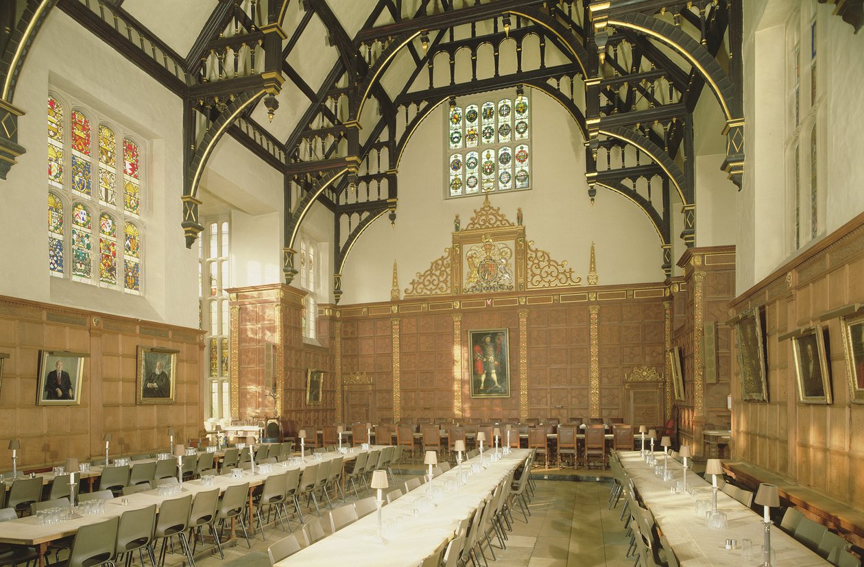 Çekiç kirişli tavanı gösteren yemek salonunun iç görünümü, Trinity College, Cambridge by Unbekannt Unbekannt
