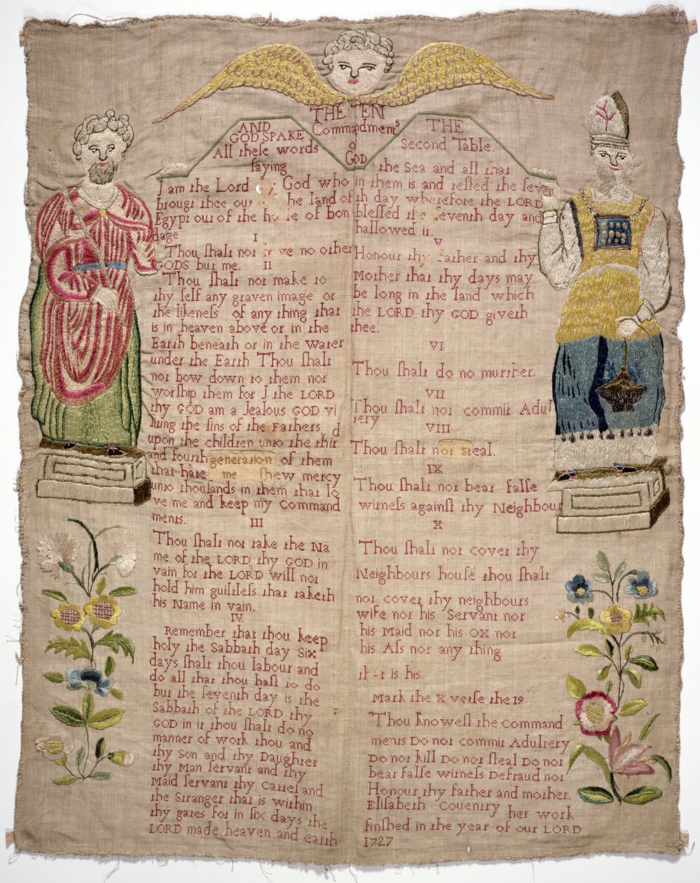 Örnekleyici, On Emri tasvir eden, Elizabeth Coventry, İngilizce, 1727 (keten üzerine renkli ipekler) by Unbekannt Unbekannt