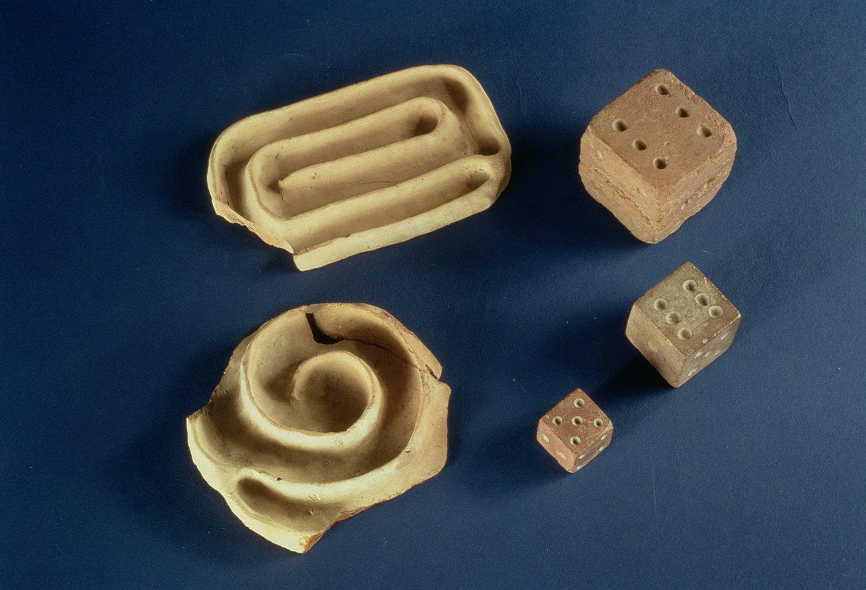 Kumtaşı zar ve pişmiş toprak labirent oyunu, Harappa, MÖ 2300-1750 by Unbekannt Unbekannt