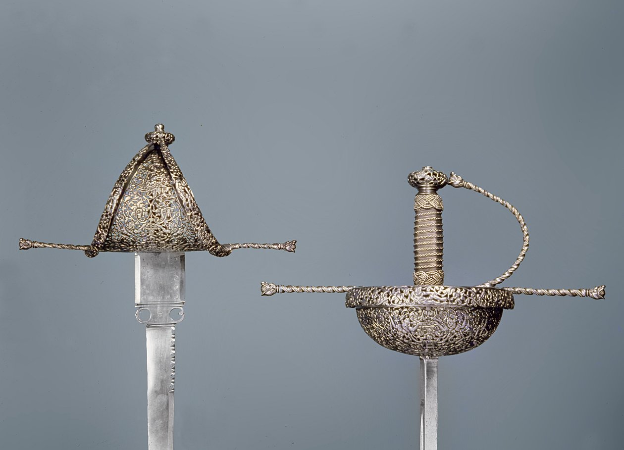 Kılıçlar: yontulmuş çelikten çanak kabzalı meç; solak hançer imzalı `Antonio Cilenta de Neapoli fecit, her ikisi de 17. yüzyıl by Unbekannt Unbekannt