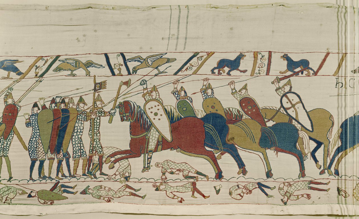 İngiliz kalkan duvarı saldırıya uğradı ve savaşa katıldı, Bayeux Goblen by Unbekannt Unbekannt