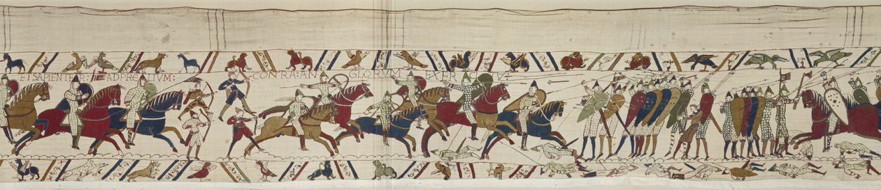 Norman süvarileri İngiliz kalkan duvarına saldırır ve savaşa katılır, Bayeux Goblen by Unbekannt Unbekannt
